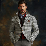 Men's Retro Business Houndstooth Lapel Single Breasted Blazer 63267602Y