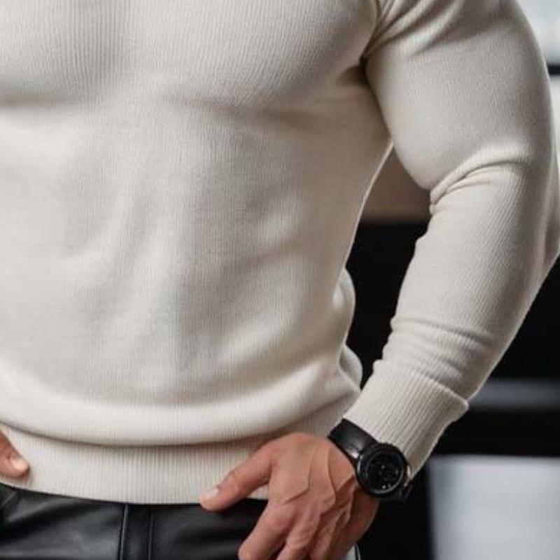 Men's Classic Comfortable Slim Fit Patchwork Color V-neck Long-sleeved Sweater 04369604K