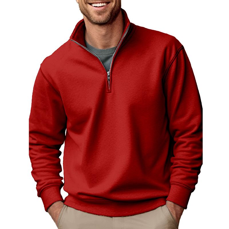 Men's Solid Color Casual Zipper Stand Collar Thickened Fleece Sweatshirt 42362887Z
