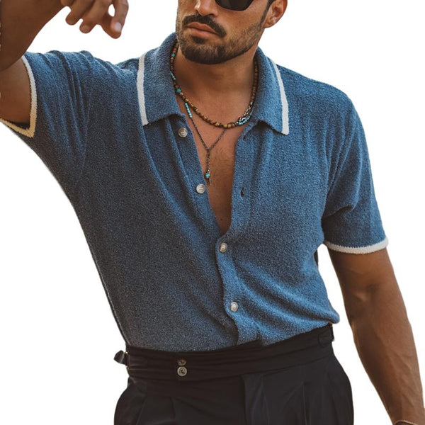 Men's Fashion Colorblock Lapel Single Breasted Polo Shirt 72024421Z