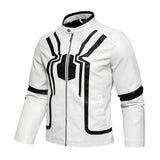 Men's Stylish Spider Embroidered Stand Collar Zipper Motorcycle Leather Jacket 10099927M