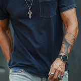 Men's V Neck Breast Pocket Short Sleeve Cargo T-shirt 72778696Z
