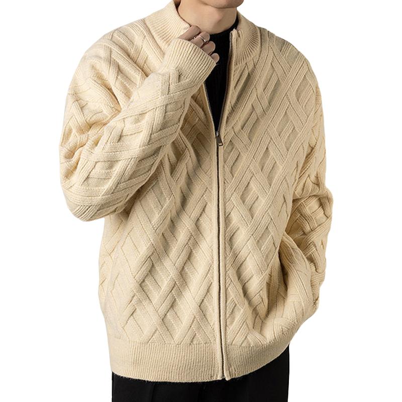 Men's Solid Color Stand Collar Zipper Knit Cardigan 75464612Z