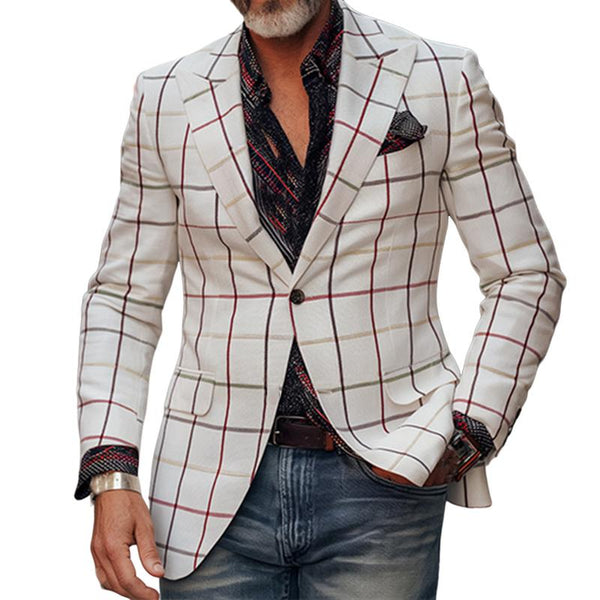 Men's Retro Casual Check Print Pocket Blazer 24729416TO