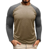 Men's Casual Round Neck Colorblocked Raglan Long Sleeve Slim Fit T-shirt 13360949M