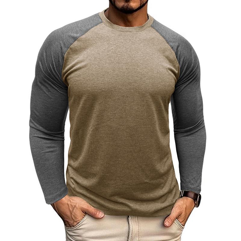 Men's Casual Round Neck Colorblocked Raglan Long Sleeve Slim Fit T-shirt 13360949M