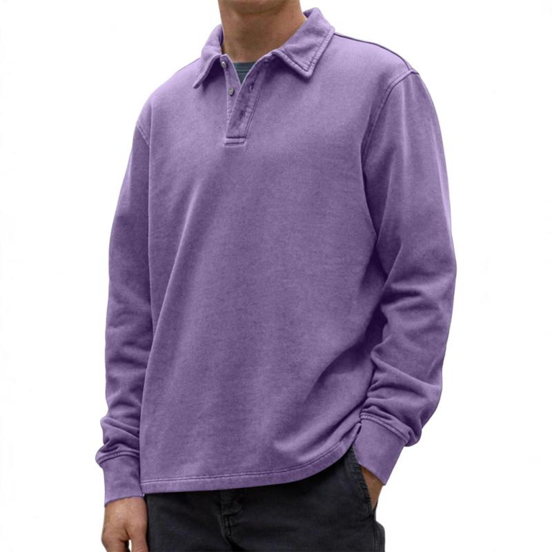 Men's Casual Solid Color Lapel Loose Long Sleeve Polo Shirt 90976111M