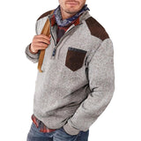 Men's Casual Retro Patchwork Pocket Stand Collar Zipper Sweater 32851595TO