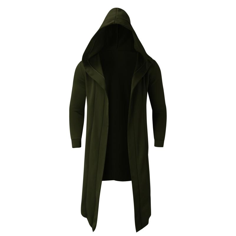 Men's Casual Solid Color Mid-Length Loose Long Sleeve Hooded Cardigan 08529757Z