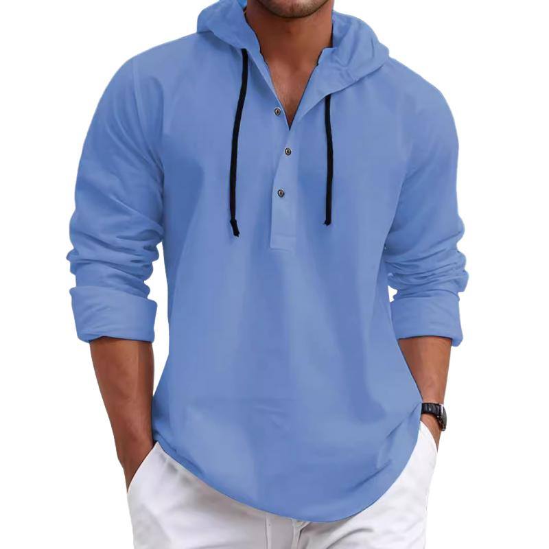 Men's Solid Loose Hooded Long Sleeve Casual Shirt 71828486Z