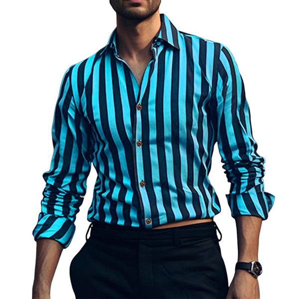 Men's Casual Retro Street Striped Long Sleeve Shirt 03936534TO