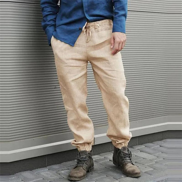 Men's Solid Color Cotton And Linen Loose Casual Trousers 66566626Z