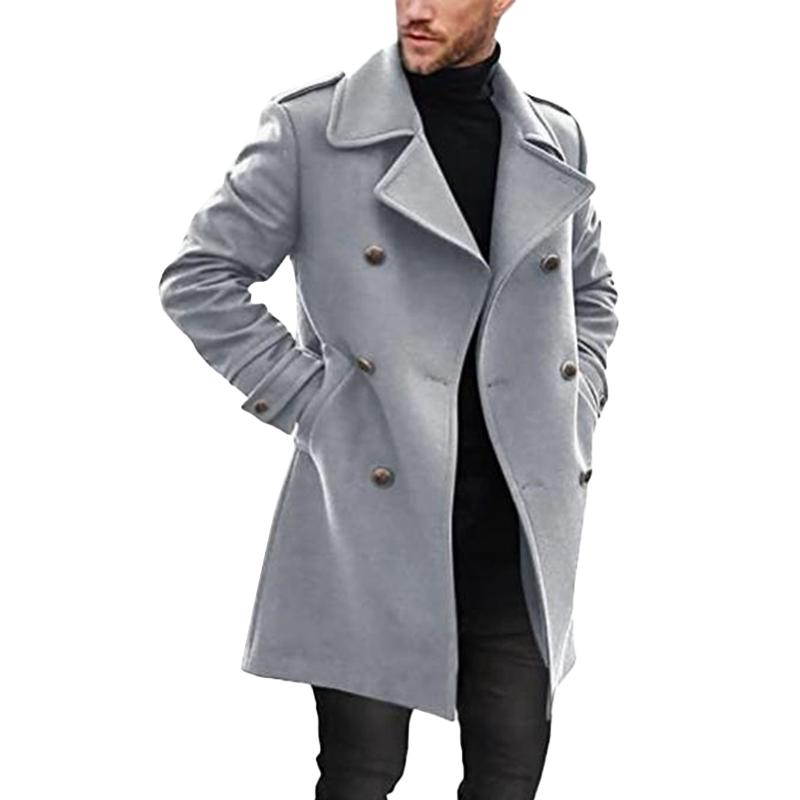 Men's Lapel Double Breasted Mid-length Coat 66914470Z