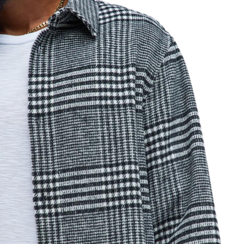 Men's Casual Houndstooth Lapel Long Sleeve Shirt 23861066F