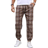 Men's Plaid Print Elastic Cuff Loose Trousers 99197442X