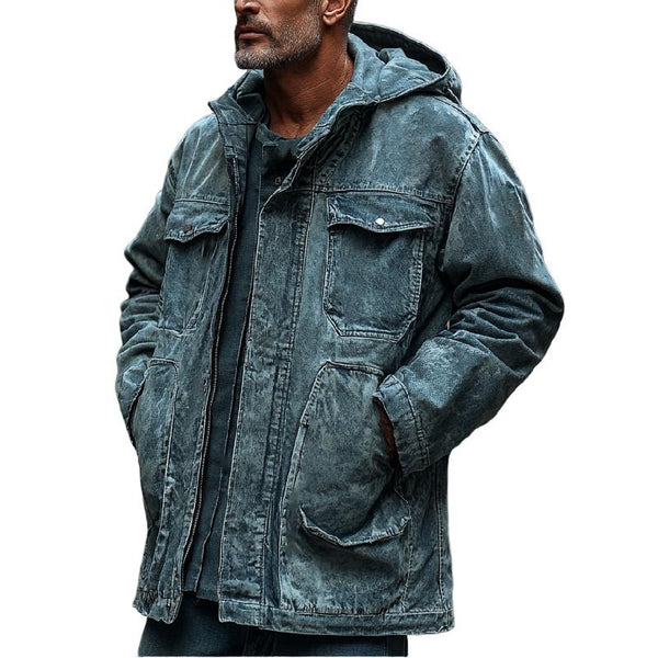 Men's Casual Washed Denim Hooded Jacket 48014707F