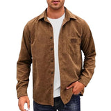 Men's Solid Corduroy Lapel Single Breasted Casual Shirt 66787912Z
