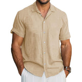 Men's Cotton And Linen Short-Sleeved Shirt 86542844Y