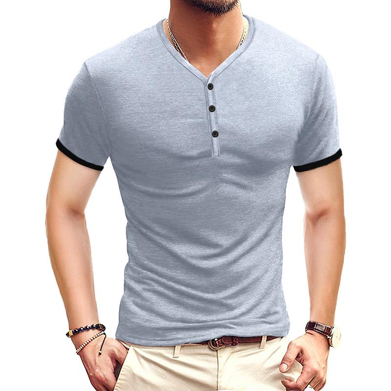 Men's Colorblock Henley Collar Short Sleeve Casual T-shirt 22436425Z