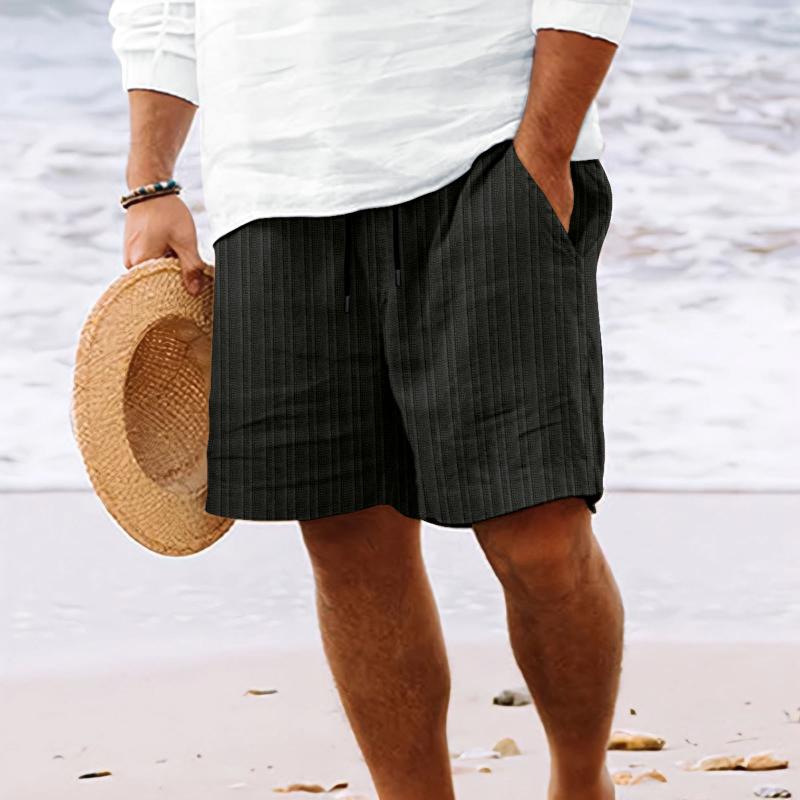 Pantaloncini da spiaggia con coulisse a righe in cotone e lino da uomo 98769744Y