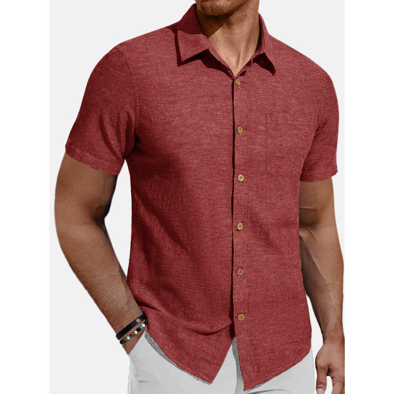 Men's Casual Solid Color Short-Sleeved Shirt 78902779Y