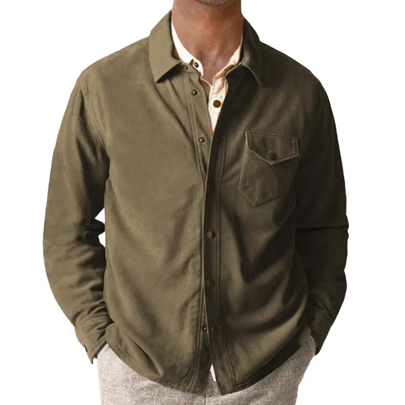 Men's Vintage Lapel Breast Pocket Long Sleeve Jacket Shirt 27591347Z