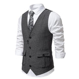 Men's Vintage Herringbone Pocket V-Neck Single Breasted Suit Vest 22210914Y