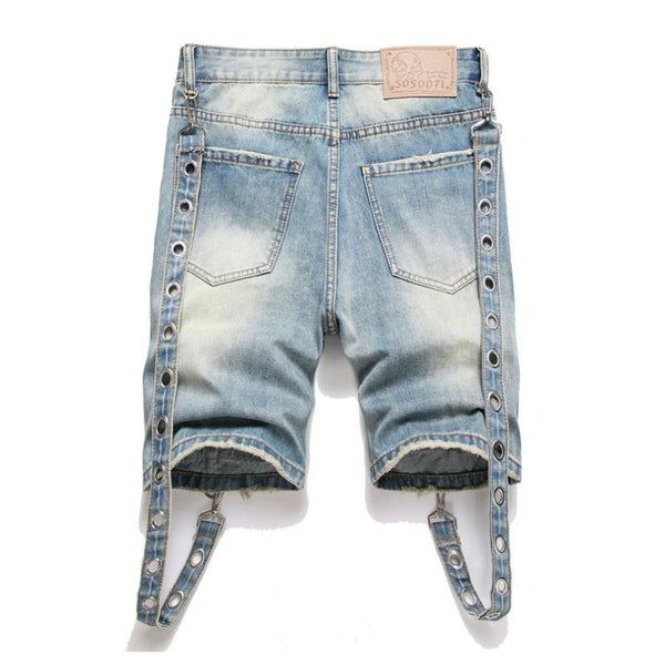 Men's Fashion Washed Multi-Pocket Loose Straight Denim Shorts 51613358M