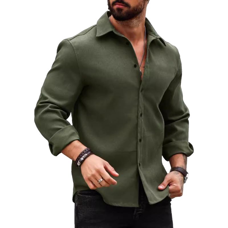 Men's Casual Cotton Blend Lapel Slim Fit Long Sleeve Shirt 99859497M