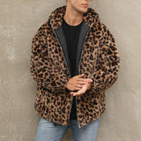 Men's Fashion Leopard Print Warm Fleece Zipper Padded Bomber Jacket 83611903M