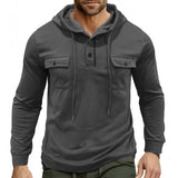 Men's Casual Solid Color Flap Pocket Pullover Hoodie 59001786M