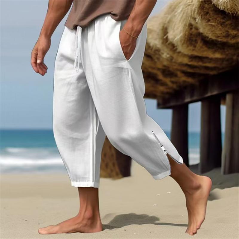 Men's Solid Loose Linen Elastic Waist Casual Pants 34261784Z