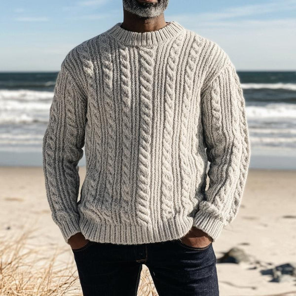 Men's Vintage Cable Crew Neck Loose Knit Sweater 11202418M