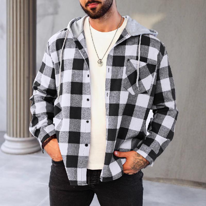 Men's Casual Plaid Long Sleeve Hoodie Jacket 91542016X