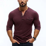 Men's Classic Casual Slim Pocket V-Neck Button Long Sleeve T-Shirt 10131221K