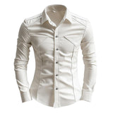 Men's Classic Edgy Slim Lapel Long Sleeve Leather Shirt 80889750F