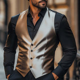 Men's Vintage Satin V-neck Single-breasted Suit Vest 31210066M