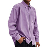 Men's Solid Color Lapel Long Sleeve Casual Shirt 19583105Z