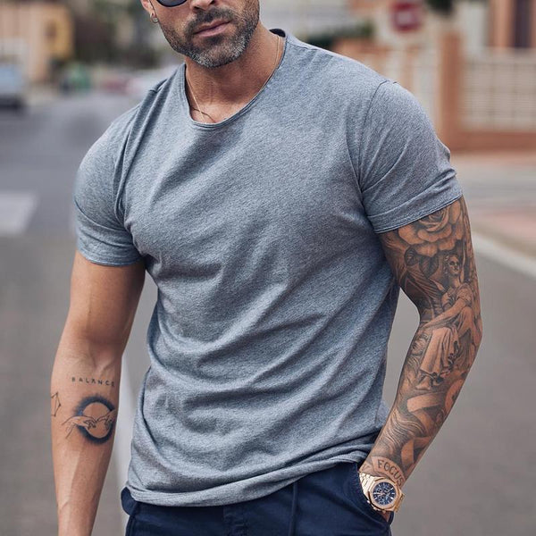 Men's Solid Round Neck Short Sleeve Casual T-shirt 09893562Z