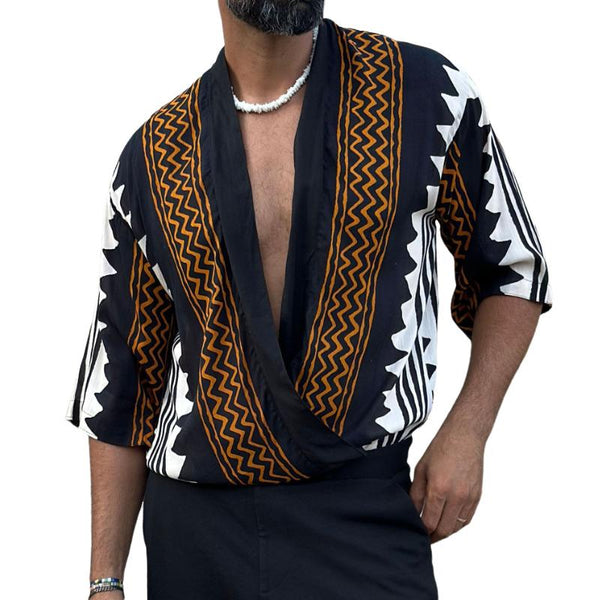 Men's Casual Bohemian Short Sleeve Beach Cover Up 35338876TO