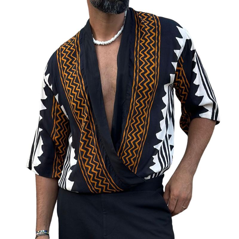 Men's Casual Bohemian Short Sleeve Beach Cover Up 35338876TO