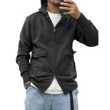 Men's Casual Solid Color Fleece Large Pocket Zipper Loose Hoodie Jacket 62501595M