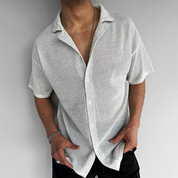 Men's Solid Loose Lapel Short Sleeve Casual Shirt 67501558Z