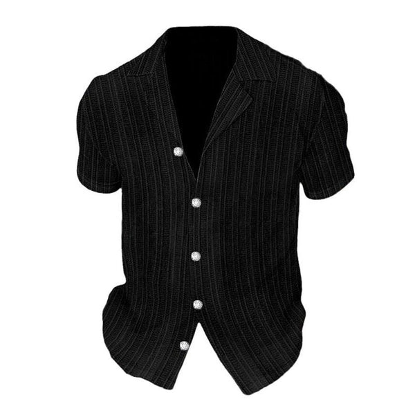 Men's Solid Striped Notch Lapel Short Sleeve Shirt 06588767Z