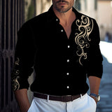 Men's Printed Lapel Long Sleeve Casual Shirt 97179073Z