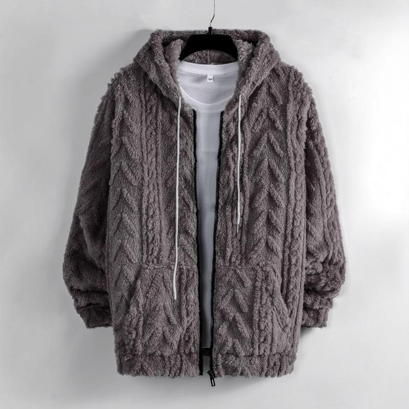 Men's Solid Color Plush Warm Hooded Coat 73513886Y