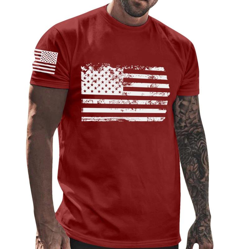 Men's Independence Day American Flag Print Round Neck Short Sleeve T-shirt 29068692Z