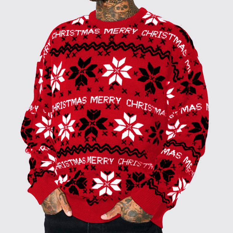 Men's Casual Christmas Jacquard Crew Neck Knit Sweater 28137241M