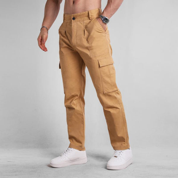 Men's Solid Loose Straight Multi-pocket Cargo Pants 14681616Z