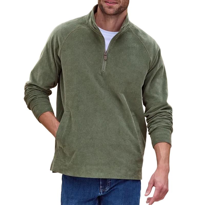 Men's Fashion Solid Color Stand Collar Raglan Sleeve Casual Sweatshirt 41276551Z